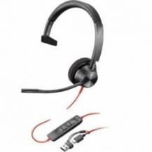 AURICULAR POLY BLACKWIRE 3310 PARA MICROSOFT TEAMS + ADAPTADOR USB-C/A/ CON MICRÓFONO/ USB TIPO-C/ NEGRO