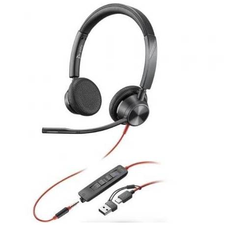 AURICULARES POLY BLACKWIRE 3225 PARA MICROSOFT TEAMS + 3.5 MM + ADAPTADOR USB-C/A/ CON MICRÓFONO/ JACK 3.5 - USB TIPO-C/ NEGROS