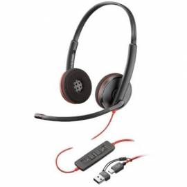 AURICULARES POLY BLACKWIRE 3220 + ADAPTADOR USB-C/A/ CON MICRÓFONO/ BULK/ NEGROS