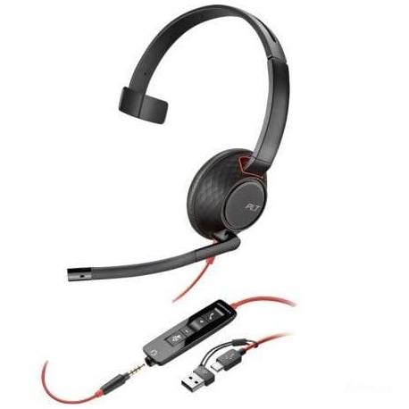 AURICULAR POLY BLACKWIRE 5210 + 3.5 MM + ADAPTADOR USB-C/A/ CON MICRÓFONO/ JACK 3.5 - USB TIPO-C/ JACK 3.5 - USB TIPO-C/ BULK/