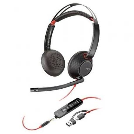 AURICULARES POLY BLACKWIRE 5220 USB-C + 3.5 MM + ADAPTADOR USB-C/A/ CON MICRÓFONO/ JACK 3.5 - USB TIPO-C/ BULK/ NEGROS