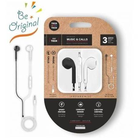 AURICULARES INTRAUDITIVOS TECH ONE TECH EARTECH B&W BE ORIGINAL TEC1011/ CON MICRÓFONO/ MINI JACK 3.5/ BLANCO Y NEGRO
