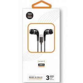 AURICULARES INTRAUDITIVOS TECH ONE TECH EARTECH TEC1305/ CON MICRÓFONO/ USB TIPO-C/ NEGROS