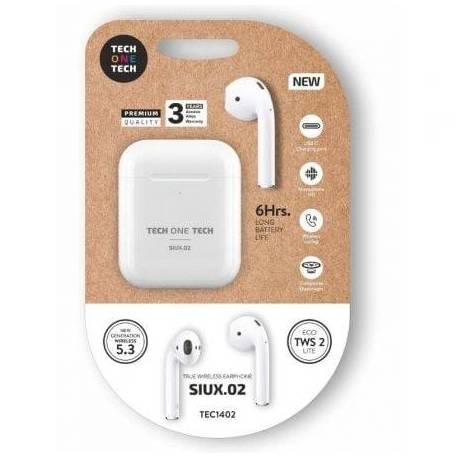 AURICULARES BLUETOOTH TECH ONE TECH SIUX.2 TEC1402/ CON ESTUCHE DE CARGA/ AUTONOMÍA 6H/ BLANCOS