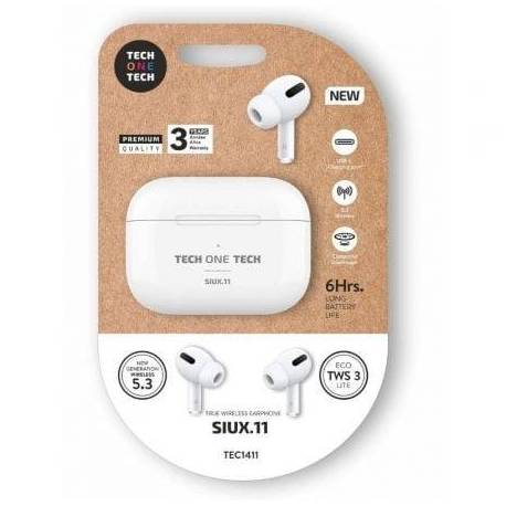 AURICULARES BLUETOOTH TECH ONE TECH SIUX.11 TEC1411/ CON ESTUCHE DE CARGA/ AUTONOMÍA 6H/ BLANCOS