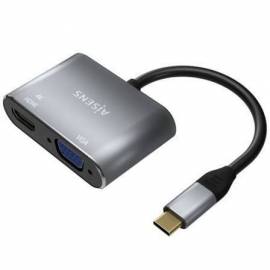 CONVERSOR AISENS A109-0627/ HDMI HEMBRA - VGA HEMBRA - USB TIPO-C MACHO/ 15CM/ GRIS