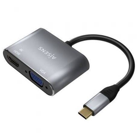 CONVERSOR AISENS A109-0627/ HDMI HEMBRA - VGA HEMBRA - USB TIPO-C MACHO/ 15CM/ GRIS