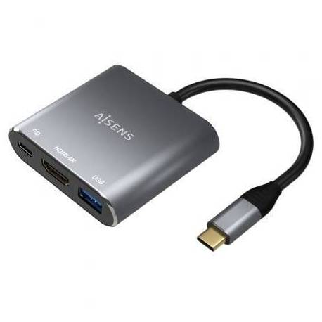 CONVERSOR AISENS A109-0669/ USB TIPO-C MACHO/ HDMI HEMBRA - USB HEMBRA - USB TIPO-C HEMBRA/ 15CM/ GRIS