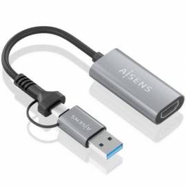 CONVERSOR HDMI AISENS A109-0913/ USB + USB TIPO-C 3.1 MACHO - HDMI MACHO/ 15CM/ GRIS
