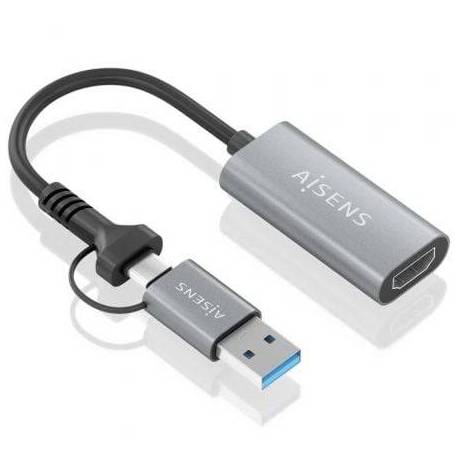 CONVERSOR HDMI AISENS A109-0913/ USB + USB TIPO-C 3.1 MACHO - HDMI MACHO/ 15CM/ GRIS