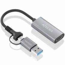 CONVERSOR HDMI AISENS A109-0913/ USB + USB TIPO-C 3.1 MACHO - HDMI MACHO/ 15CM/ GRIS