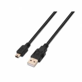 CABLE USB 2.0 AISENS A101-0025/ USB MACHO - USB MINI/ HASTA 2.5W/ 60MBPS/ 1.8M/ NEGRO
