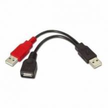 CABLE USB 2.0 + ALIMENTACIÓN AISENS A101-0030/ USB HEMBRA + USB MACHO - USB MACHO/ HASTA 2.5W/ 60MBPS/ 15CM/ NEGRO/ ROJO