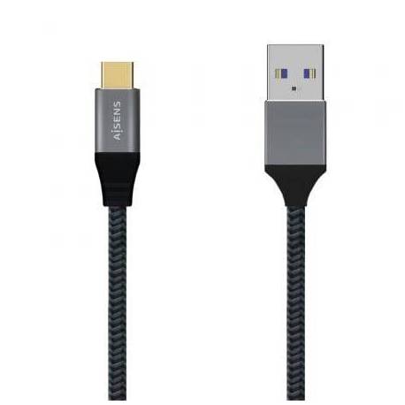 CABLE USB 3.1 TIPO-C AISENS A107-0633/ USB TIPO-C MACHO - USB MACHO/ HASTA 27W/ 1250MBPS/ 2M/ GRIS