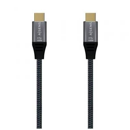 CABLE USB 3.2 TIPO-C AISENS A107-0634 20GBPS 5A 100W/ USB TIPO-C MACHO - USB TIPO-C MACHO/ HASTA 100W/ 20GBPS/ 2M/ GRIS