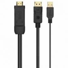 CABLE CONVERSOR AISENS A122-0641/ HDMI MACHO - DISPLAYPORT MACHO + USB MACHO/ HASTA 10W/ 2250MBPS/ 10CM + 1.8M/ NEGRO