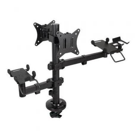 SOPORTE DE MESA PARA 2 MONITORES, TPV, IMPRESORA, TÉRMINAL Y LECTOR TOOQ TQPM0002/ GIRATORIO/ INCLINABLE/ HASTA 9KG