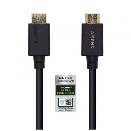 CABLE HDMI 2.1 8K AISENS A150-0423/ HDMI MACHO - HDMI MACHO/ 2M/ CERTIFICADO/ NEGRO