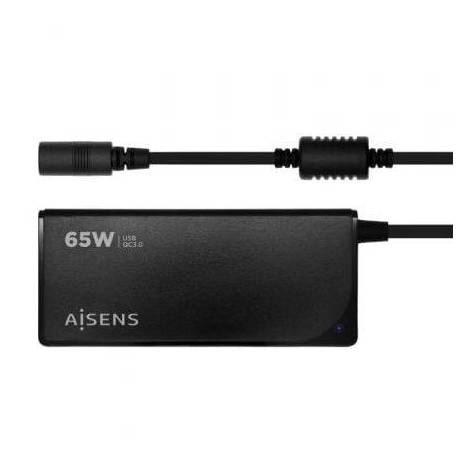 CARGADOR DE PORTÁTIL AISENS ASLC-65WAUTO-BK/ 65W/ AUTOMÁTICO/ 9 CONECTORES/ VOLTAJE 18.5-20V/ 1 USB QC3.0