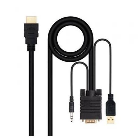 CABLE CONVERSOR NANOCABLE 10.15.4350/ HDMI MACHO - VGA MACHO - JACK 3.5 MACHO - USB MACHO/ 1.8M/ NEGRO