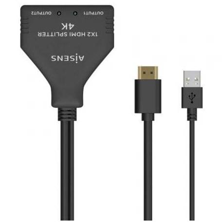 CABLE DUPLICADOR HDMI 4K AISENS A123-0654/ 2X HDMI HEMBRA - HDMI MACHO - USB MACHO/ 30CM/ NEGRO