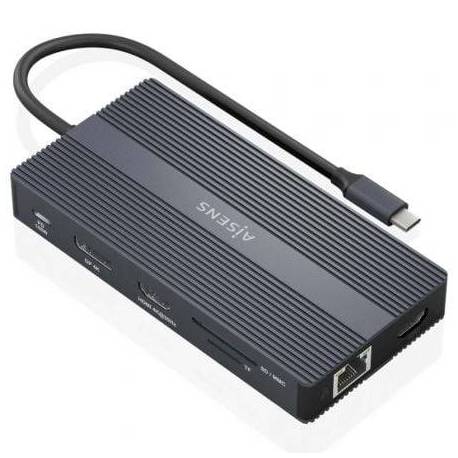 DOCKING USB TIPO-C AISENS ASUC-12P017-GR/ 2XHDMI 4K/ 4XUSB/ 1XUSB TIPO-C/ 1XRJ45/ 1XDISPLAYPORT/ 1XLECTOR TARJETAS/ 1XUSB