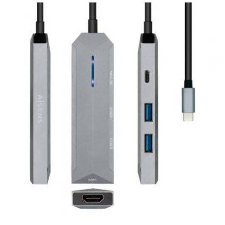 DOCKING USB TIPO-C AISENS ASUC-4P002-GR/ 1XHDMI 4K/ 2XUSB/ 1XUSB TIPO-C PD/ GRIS
