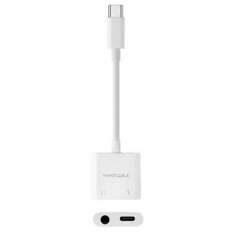 ADAPTADOR AUDIO NANOCABLE 10.24.1206/ USB TIPO-C MACHO - JACK 3.5 HEMBRA/ USB TIPO-C HEMBRA/ BLANCO