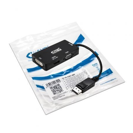 CABLE CONVERSOR NANOCABLE 10.16.3301-BK/ DISPLAYPORT MACHO - VGA HEMBRA/ DVI HEMBRA/ HDMI HEMBRA/ 15CM/ NEGRO