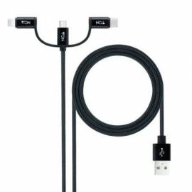 CABLE USB 2.0 NANOCABLE 10.01.3200/ LIGHTNING MACHO - MICRO USB MACHO/ USB TIPO-C MACHO/ 480MBPS/ 1M/ NEGRO