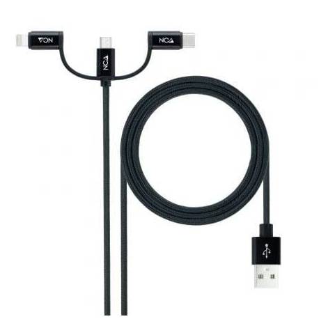 CABLE USB 2.0 NANOCABLE 10.01.3200/ LIGHTNING MACHO - MICRO USB MACHO/ USB TIPO-C MACHO/ 480MBPS/ 1M/ NEGRO