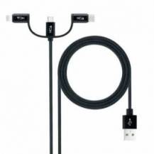 CABLE USB 2.0 NANOCABLE 10.01.3200/ LIGHTNING MACHO - MICRO USB MACHO/ USB TIPO-C MACHO/ 480MBPS/ 1M/ NEGRO