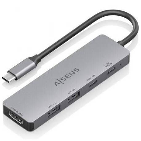 DOCKING USB TIPO-C AISENS ASUC-5P028-GR/ 1XHDMI 4K/ 2XUSB/ 2XUSB TIPO-C/ 1XUSB TIPO-C PD/ GRIS