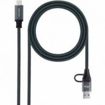 CABLE USB 3.2 TIPO-C NANOCABLE 10.01.4111-COMB/ USB TIPO-C MACHO + USB MACHO - USB TIPO-C MACHO/ HASTA 100W/ 20GBPS/ 1M/ GRIS Y