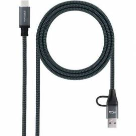 CABLE USB 3.2 TIPO-C NANOCABLE 10.01.4111-L150-COMB/ USB TIPO-C MACHO + USB MACHO - USB TIPO-C MACHO/ HASTA 100W/ 20GBPS/ 1.5M/