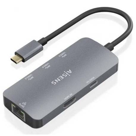 DOCKING USB TIPO-C AISENS ASUC-6P019-GR/ 1XHDMI 4K/ 3XUSB/ 1XRJ45/ 1XUSB TIPO-C PD/ GRIS