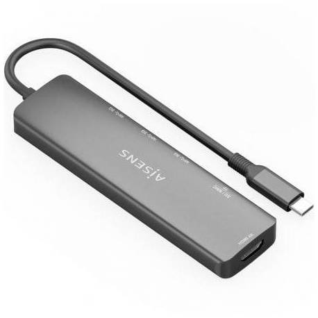 DOCKING USB TIPO-C AISENS ASUC-6P024-GR/ 1XHDMI 4K/ 3XUSB/ 1XLECTOR TARJETAS/ GRIS
