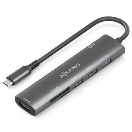 DOCKING USB TIPO-C AISENS ASUC-7P025-GR/ 1XHDMI 4K/ 3XUSB/ 1XUSB TIPO-C PD/ 1XLECTOR TARJETAS/ GRIS