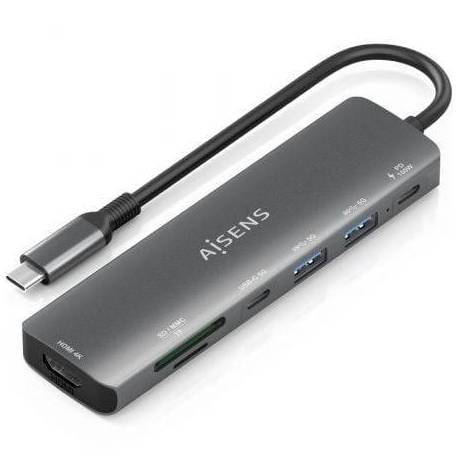 DOCKING USB TIPO-C AISENS ASUC-7P026-GR/ 1XHDMI 4K/ 2XUSB/ 1XUSB TIPO-C / 1XUSB TIPO-C PD/ 1XLECTOR TARJETAS/ GRIS