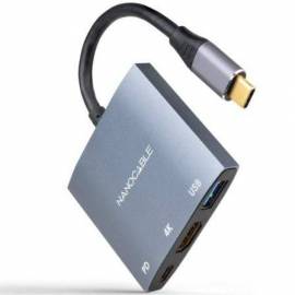 CONVERSOR NANOCABLE 10.16.4306 USB TIPO-C/ HDMI 4K HEMBRA - USB HEMBRA - USB TIPO-C PD/ 15CM/ GRIS