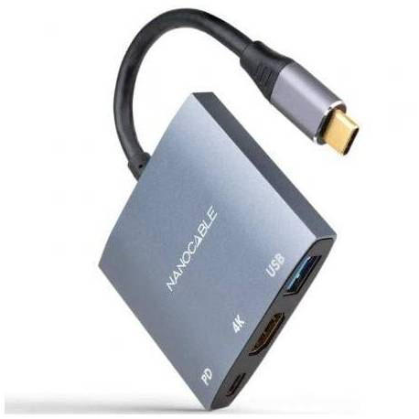 CONVERSOR NANOCABLE 10.16.4306 USB TIPO-C/ HDMI 4K HEMBRA - USB HEMBRA - USB TIPO-C PD/ 15CM/ GRIS