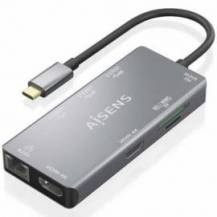 DOCKING USB TIPO-C AISENS ASUC-9P018-GR/ 2XHDMI 4K/ 3XUSB/ 1XRJ45/ 1XLECTOR TARJETAS/ 1XUSB TIPO-C PD/ GRIS