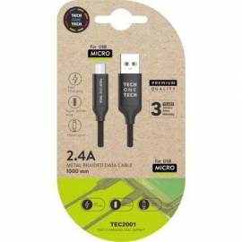 CABLE USB 2.0 TECH ONE TECH TEC2001/ USB MACHO - MICROUSB MACHO/ 1M/ NEGRO