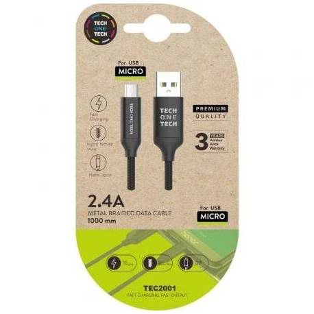 CABLE USB 2.0 TECH ONE TECH TEC2001/ USB MACHO - MICROUSB MACHO/ 1M/ NEGRO