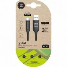 CABLE USB 2.0 TECH ONE TECH TEC2001/ USB MACHO - MICROUSB MACHO/ 1M/ NEGRO