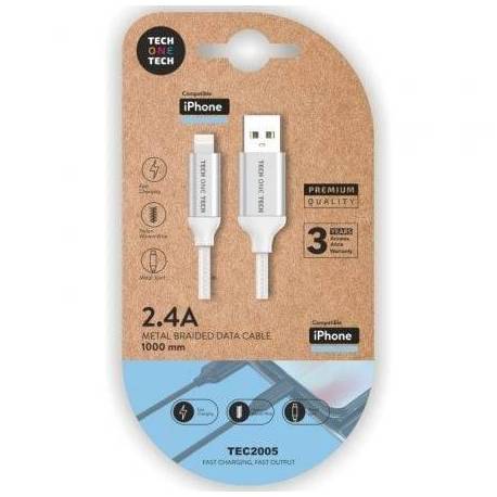 CABLE USB 2.0 TECH ONE TECH TEC2005/ USB MACHO - LIGHTNING MACHO/ 1M/ BLANCO