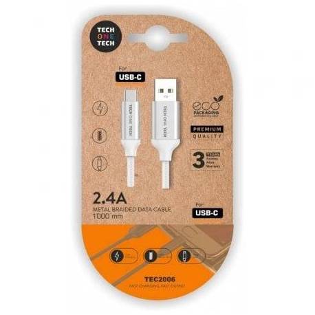 CABLE USB 2.0 TECH ONE TECH TEC2006/ USB TIPO-C MACHO - USB MACHO/ 480MBPS/ 1M/ BLANCO
