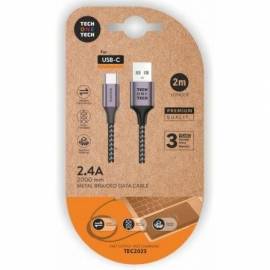 CABLE USB 2.0 TIPO-C TECH ONE TECH TEC2023/ USB TIPO-C MACHO - USB MACHO/ 2M/ GRIS