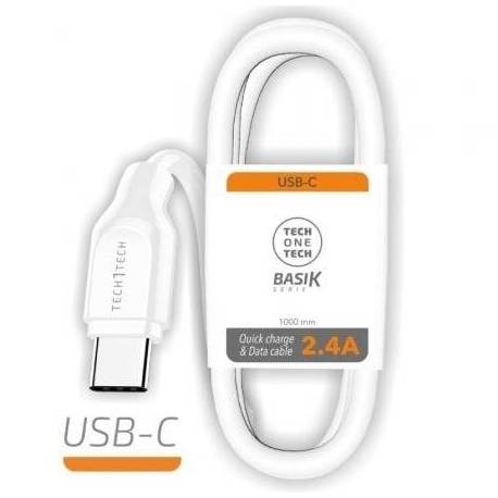 CABLE USB TIPO-C TECH ONE TECH TEC2903/ USB TIPO-C MACHO - USB MACHO/ 1M/ BLANCO