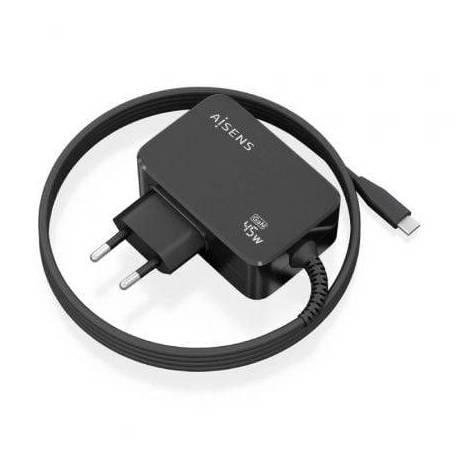 CARGADOR DE PARED GAN AISENS ASCH-1PD45WL032-BK/ 1XUSB TIPO-C + CABLE 1.8M/ 45W